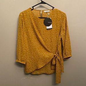 Mustard polka dot chiffon top